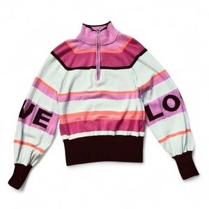 Wispr by Brodie Cotton Silk LOVE Zip Sweater Size Small pink orange cream black